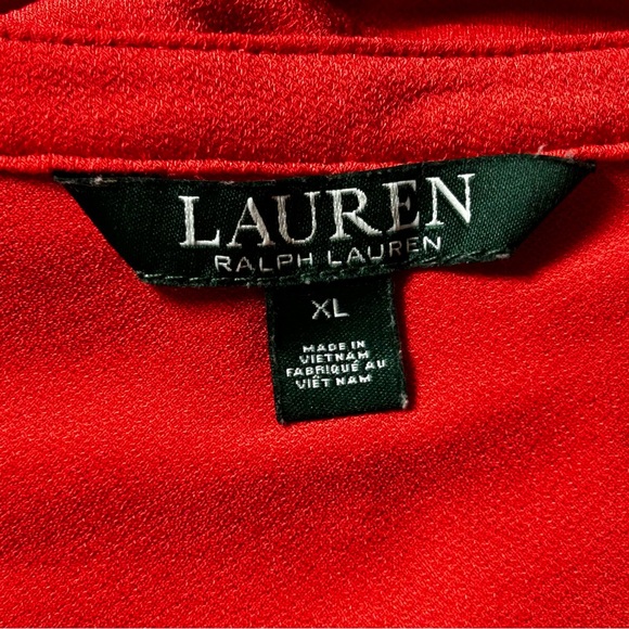 Lauren Ralph Blouse Women XL Red Orange Tunic Henley 3/4 Sleeve Hidden Button - Picture 6 of 6